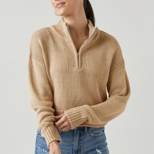 Francesca's Claire Quarter Zip Sweater Taupe Small NWT